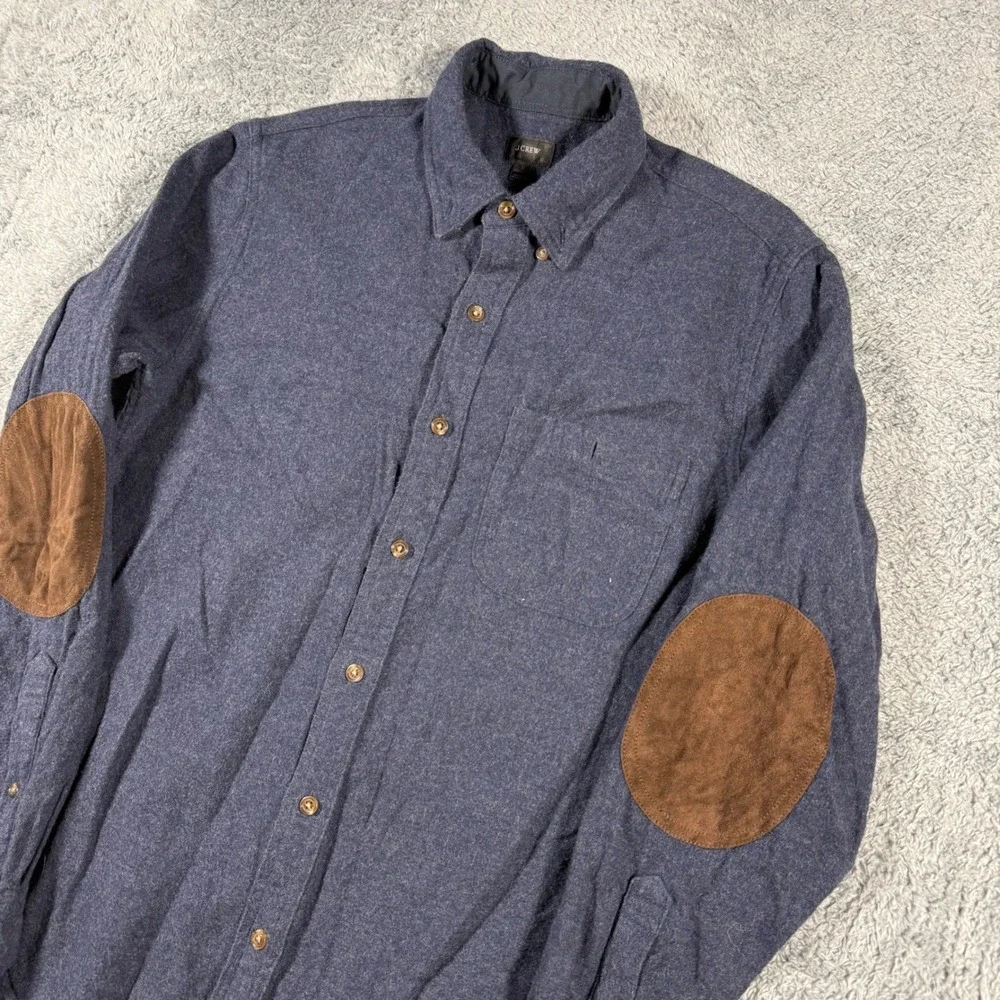 J Crew Blue Wool‎ Elbow Patch Button Shirt Suede Mens Size Small